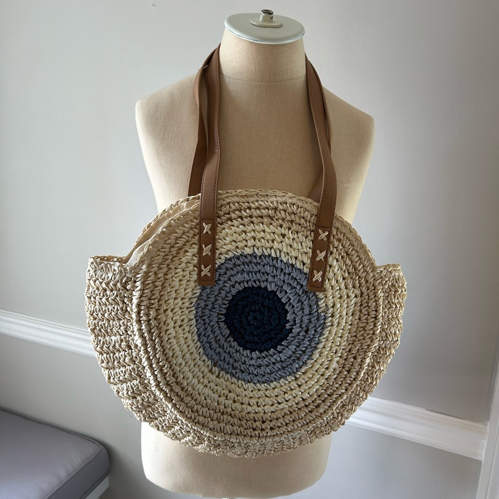 Evil Eye woven tote beach bag